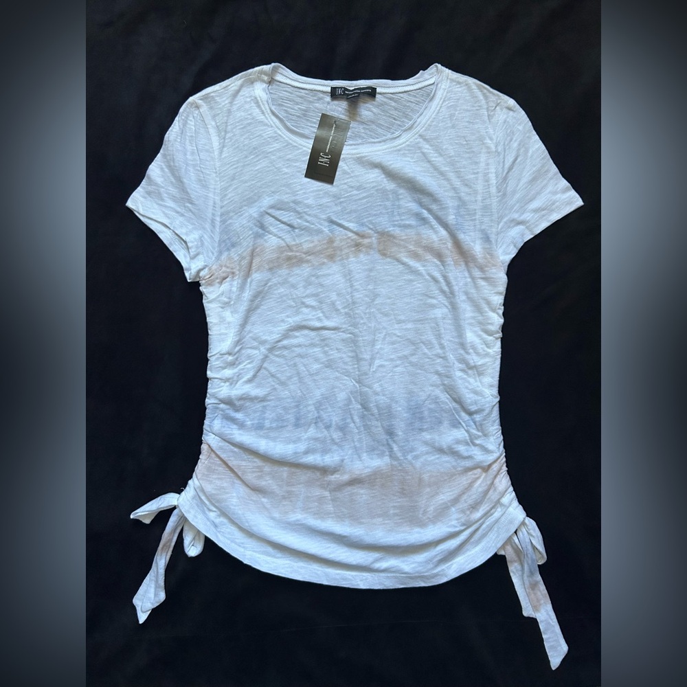 INC International Concepts White Short Sleeve Tee with Side Ties